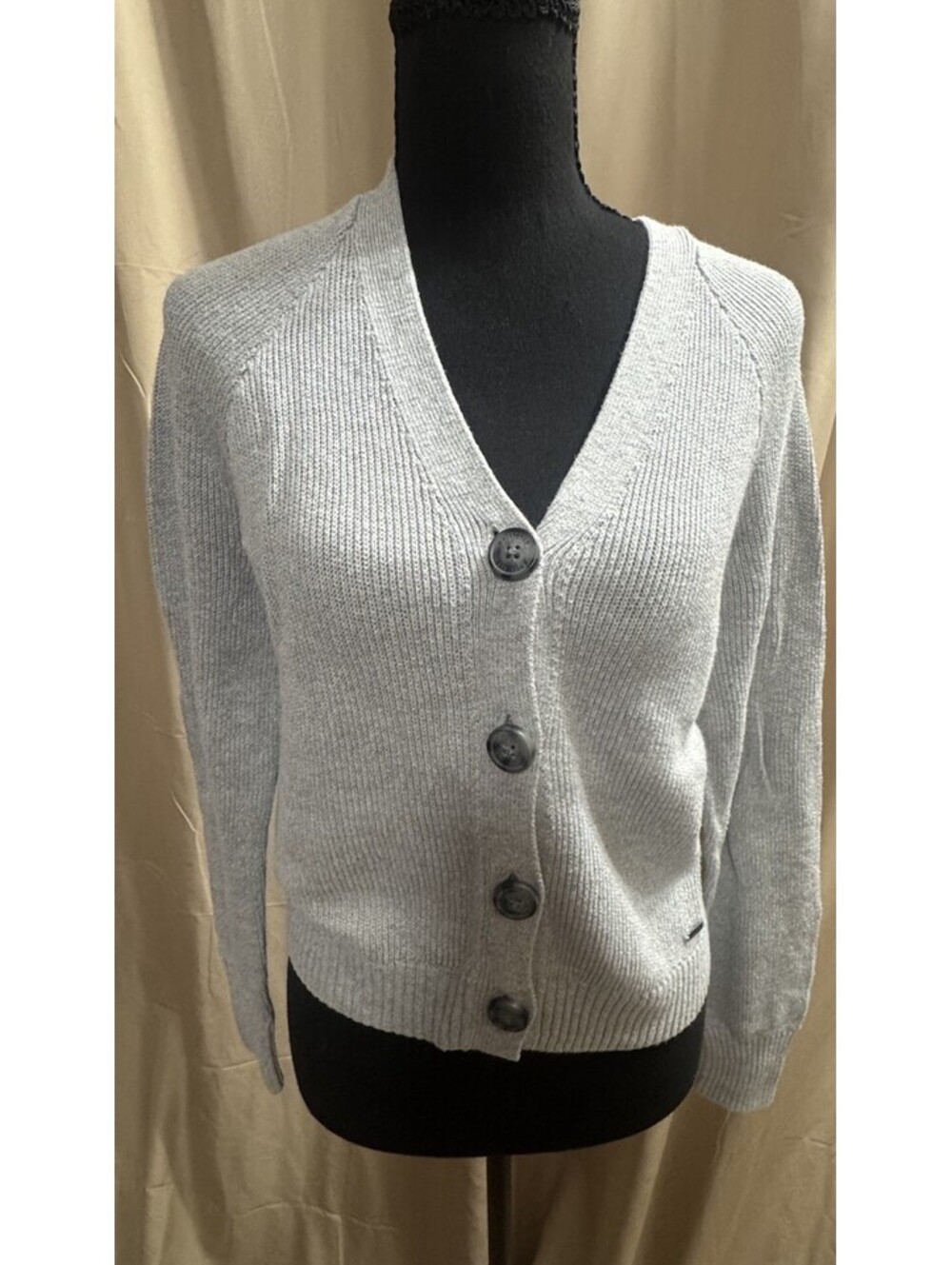 Hollister Vintage S Gray Solid V-Neck Button-Front Knit Cardigan Sweater Y2K